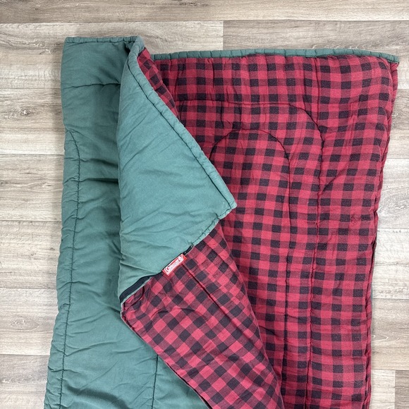 Vintage 70s Coleman Sleeping Bag Green Red Plaid Flannel Camping Outdoors Hiking - Picture 10 of 16